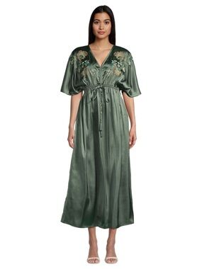 NWTS World Market Green Satin Embroidered Maxi Dress